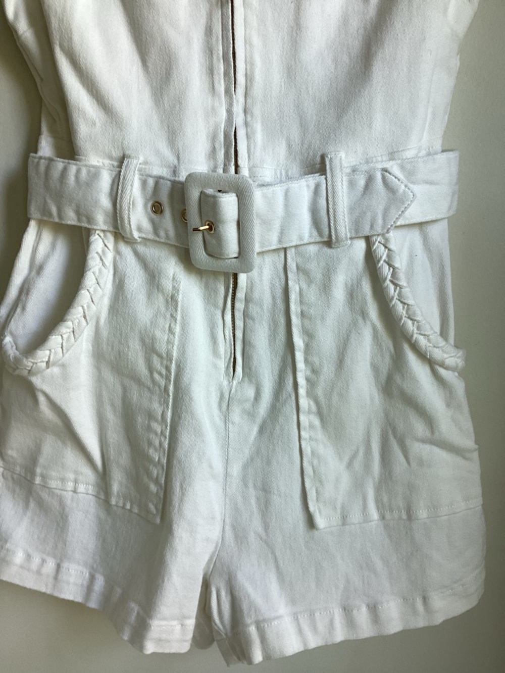 Show Me Your MuMu Outlaw Romper Size Small Pearly White Belted Utility Zip Front - Picture 4 of 13